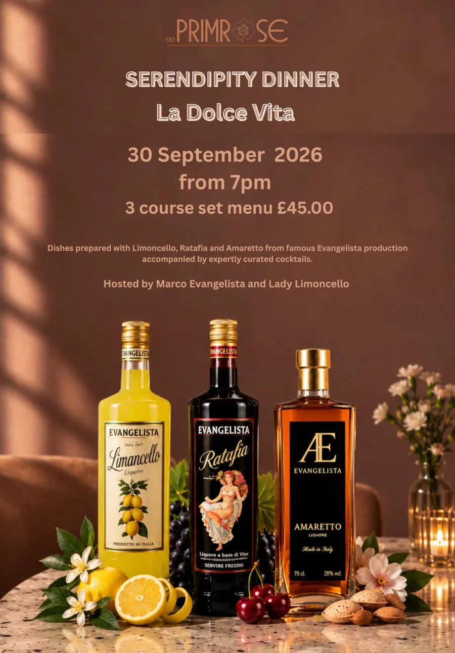Serendipity Dinner: La Dolce Vita, 30 September 2026 from 7pm, 3 course set menu £45